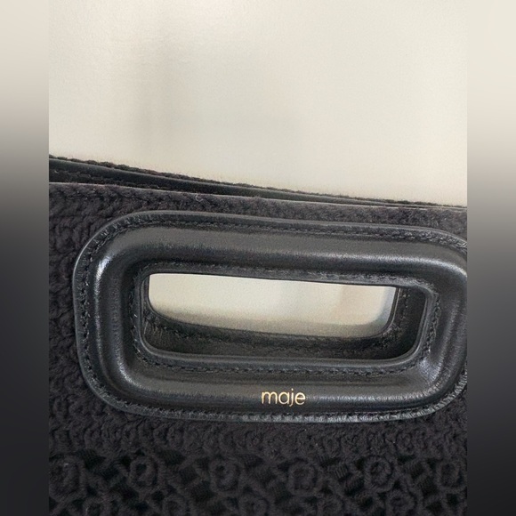 Maje black cotton leather crochet cross body top handle bag magnetic snap boho - Picture 3 of 8